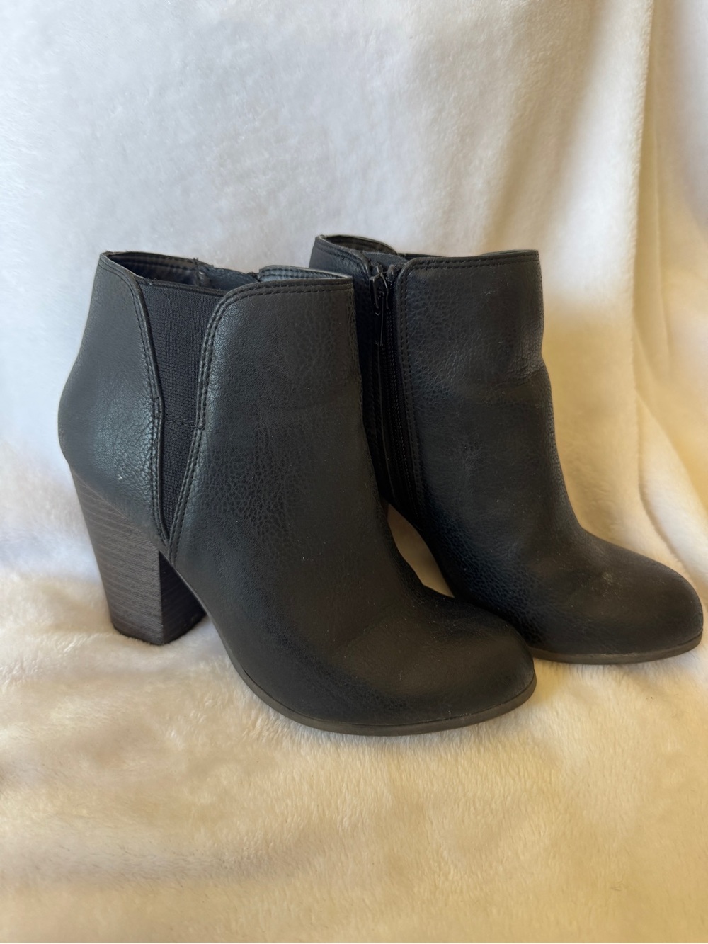 Fergalicious Black Punch Ankle Booties with Block Heel